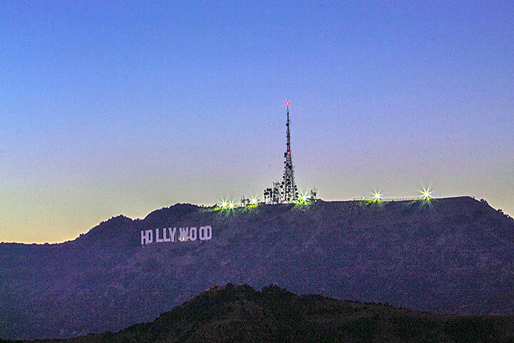 The Hollywood sign at dusk